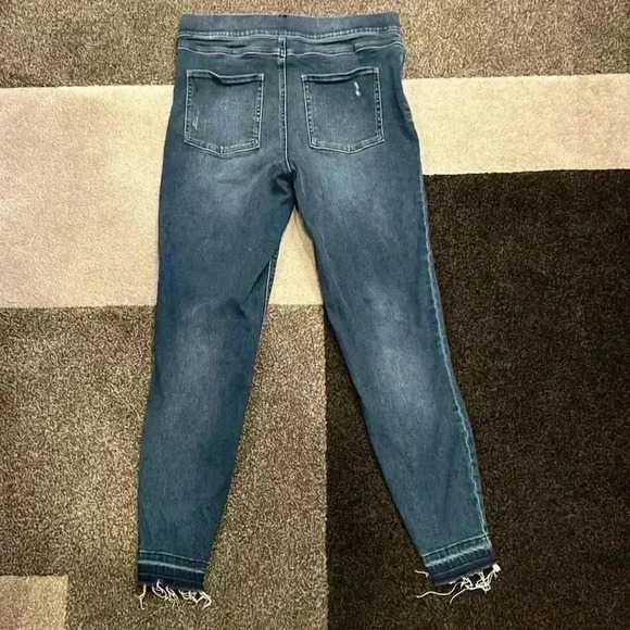 Spanx Jeans Womens Blue Denim Stretch Distressed Ankle Skinny Raw Hem - L - Picture 2 of 8